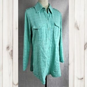 Soft Surroundings Medium Top Blouse Snap Front L/S